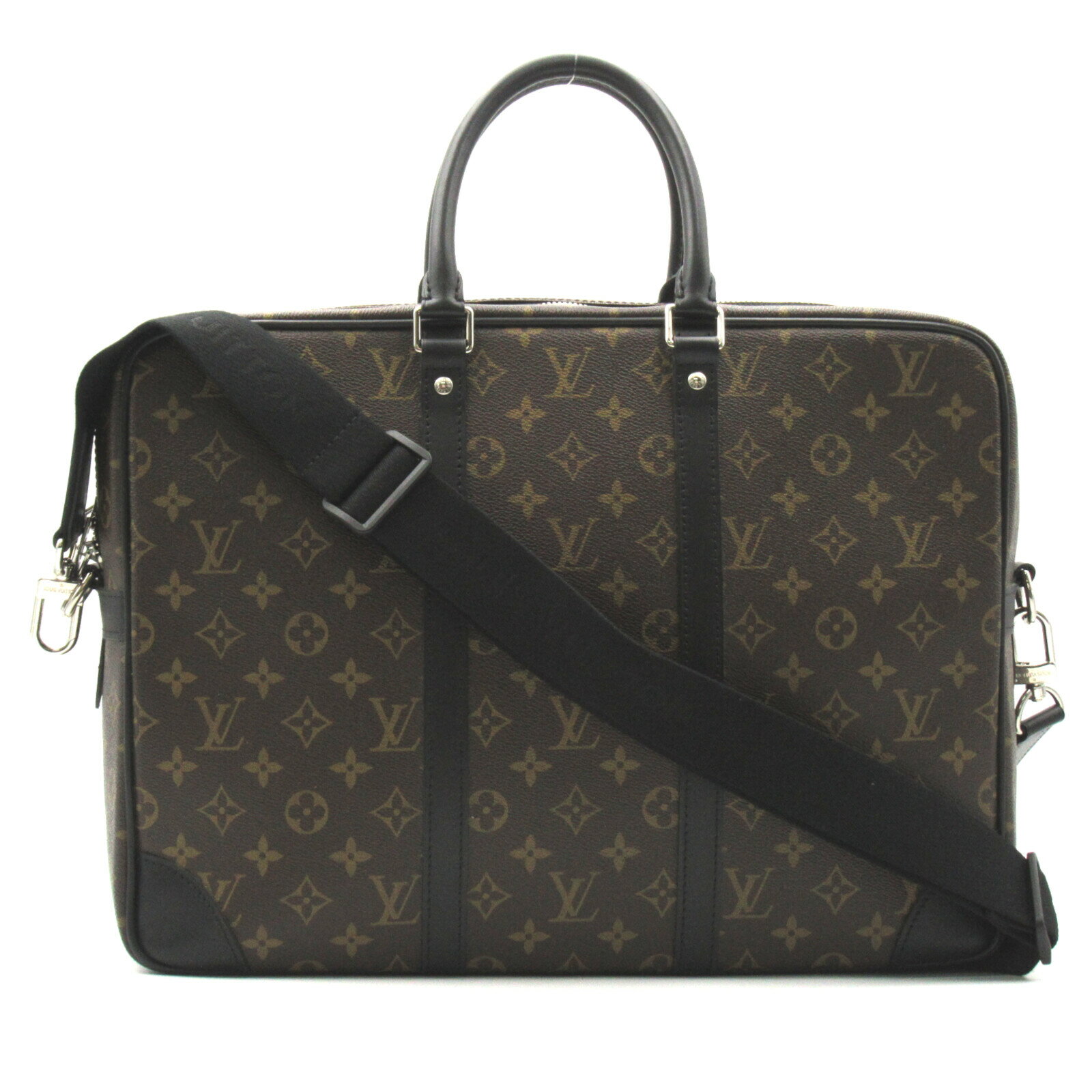 ▼9/10 まで!全品ポイント5倍▼ ルイ・ヴィトン LOUIS VUITTON ポルトドキュマンヴォワヤージュGM ビジネスバッグ 2wayショルダーバッグ バッグ PVCコーティングキャンバス レザー モノグラム・マカサー メンズ ブラウン系 M40224 【中古】