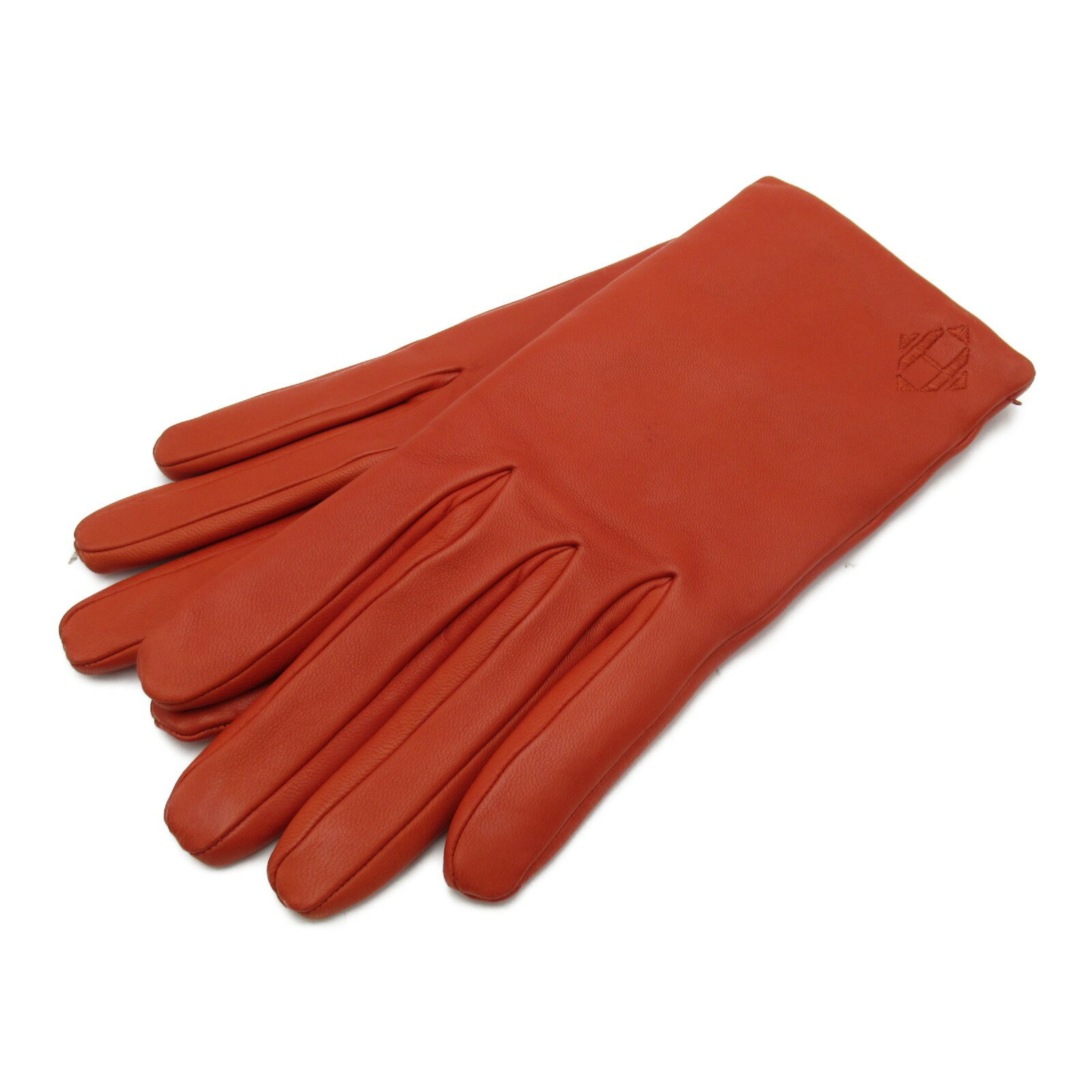 エルメス HERMES 手袋 衣料品 ラムスキン （羊革） カシミア レディース オレンジ系 142005G8 【中古】 | ブランド 冬 秋 防寒具 グローブのサムネイル