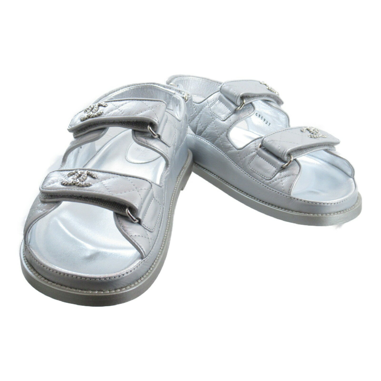 シャネル CHANEL サンダル 靴 レザー レディース シルバー系 / グレー系 G35927 【中古】のサムネイル