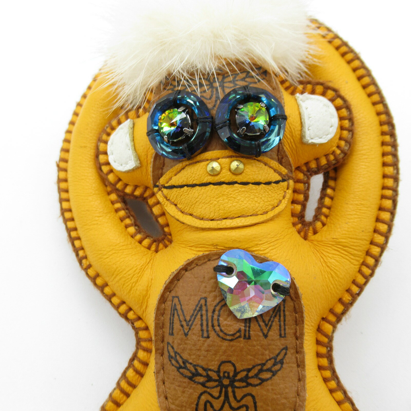未使用 MCMエムシーエム MCM レザー モンキー キーホルダー イエロー