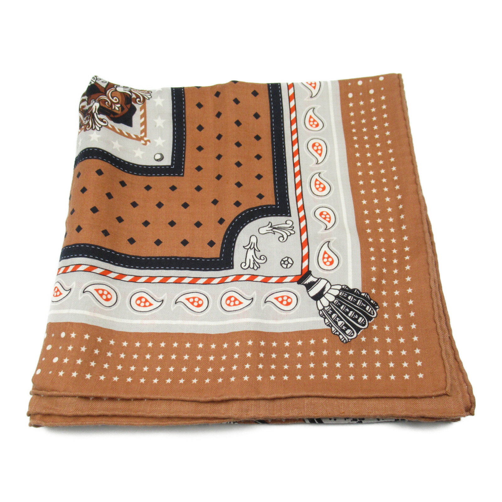 エルメス HERMES カレジェアン140 宮廷の馬具 ショール 衣料品 シルク レディース ブラウン系 【中古】 | ブランド マフラー ストールのサムネイル