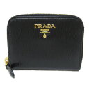 プラダ PRADA コインケース コインケース 財布 レザー サフィアーノレザー メンズ レディース ブラック系 1MM268 【中古】