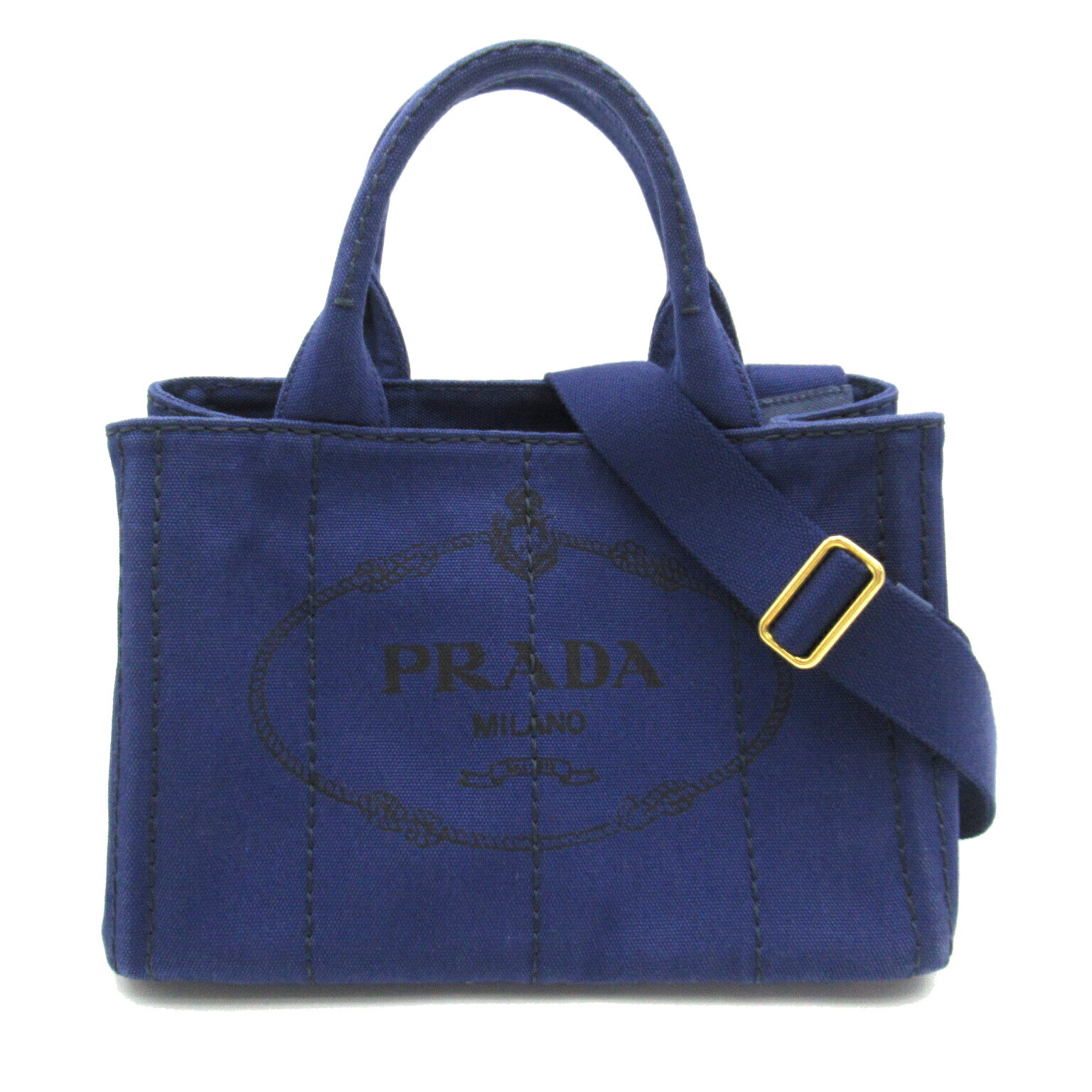 プラダ PRADA 2wayカナパトート トートバッグ バッグ キャンバス レディース ネイビー系 【中古】