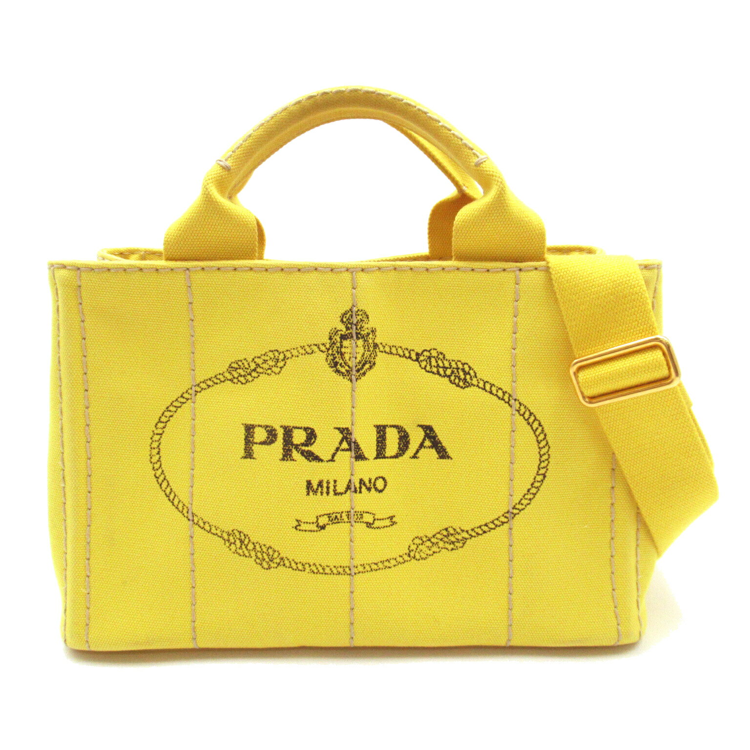 プラダ PRADA 2Wayカナパトート トートバッグ バッグ キャンバス レディース イエロー系 【中古】 1