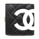 シャネル CHANEL カンボンライン 二つ折財布 二つ折り財布 財布 レザー メンズ レディース ブラック系 / ホワイト系 【中古】