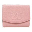 シャネル CHANEL Wホック財布 二つ折り財布 財布 キャビアスキン(グレインドカーフ) レディース ピンク系 【中古】