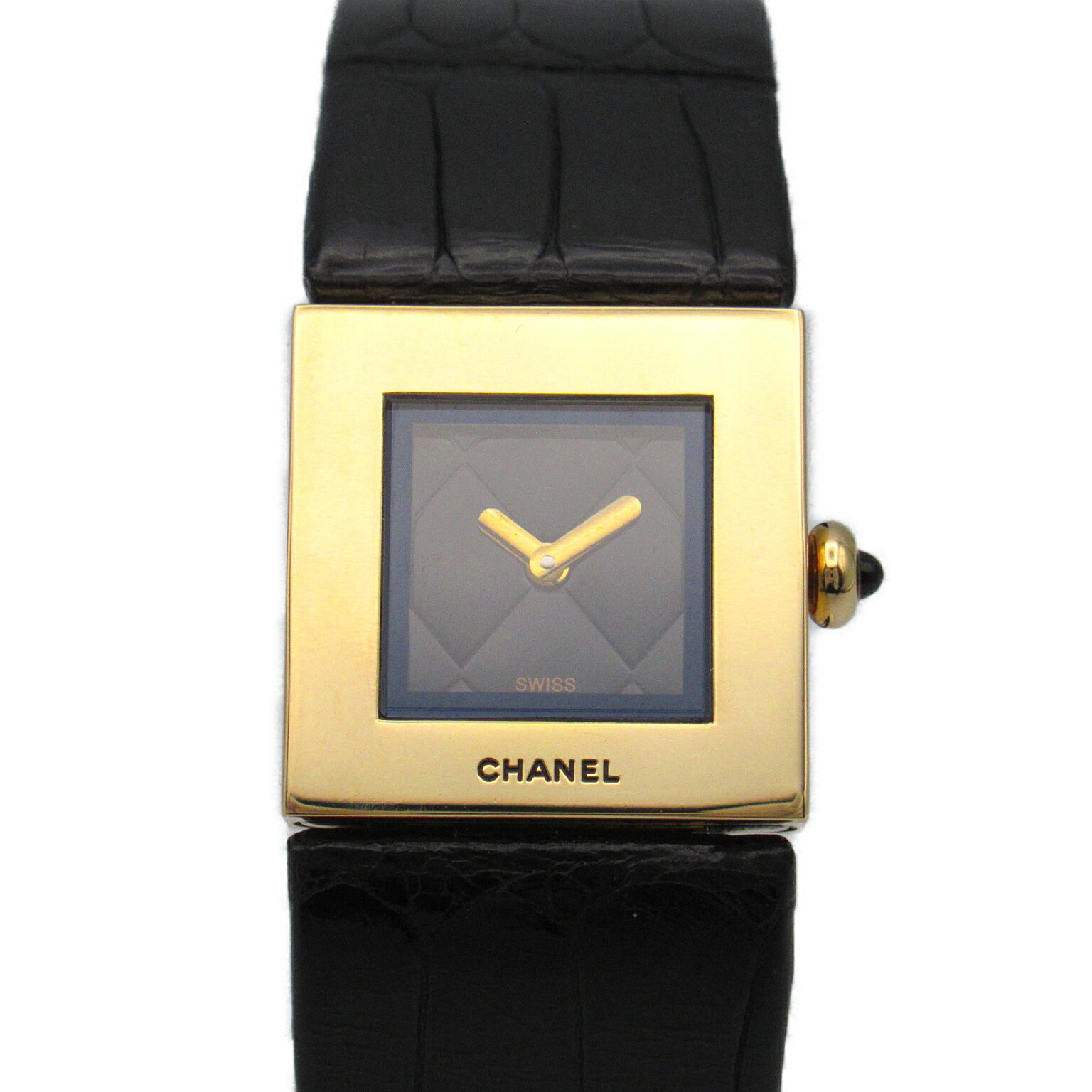 シャネル CHANEL マトラッセ 腕時計 時計 K18（イエローゴールド） レザーベルト クロコ革 レディース ブラック系 H0109 【中古】