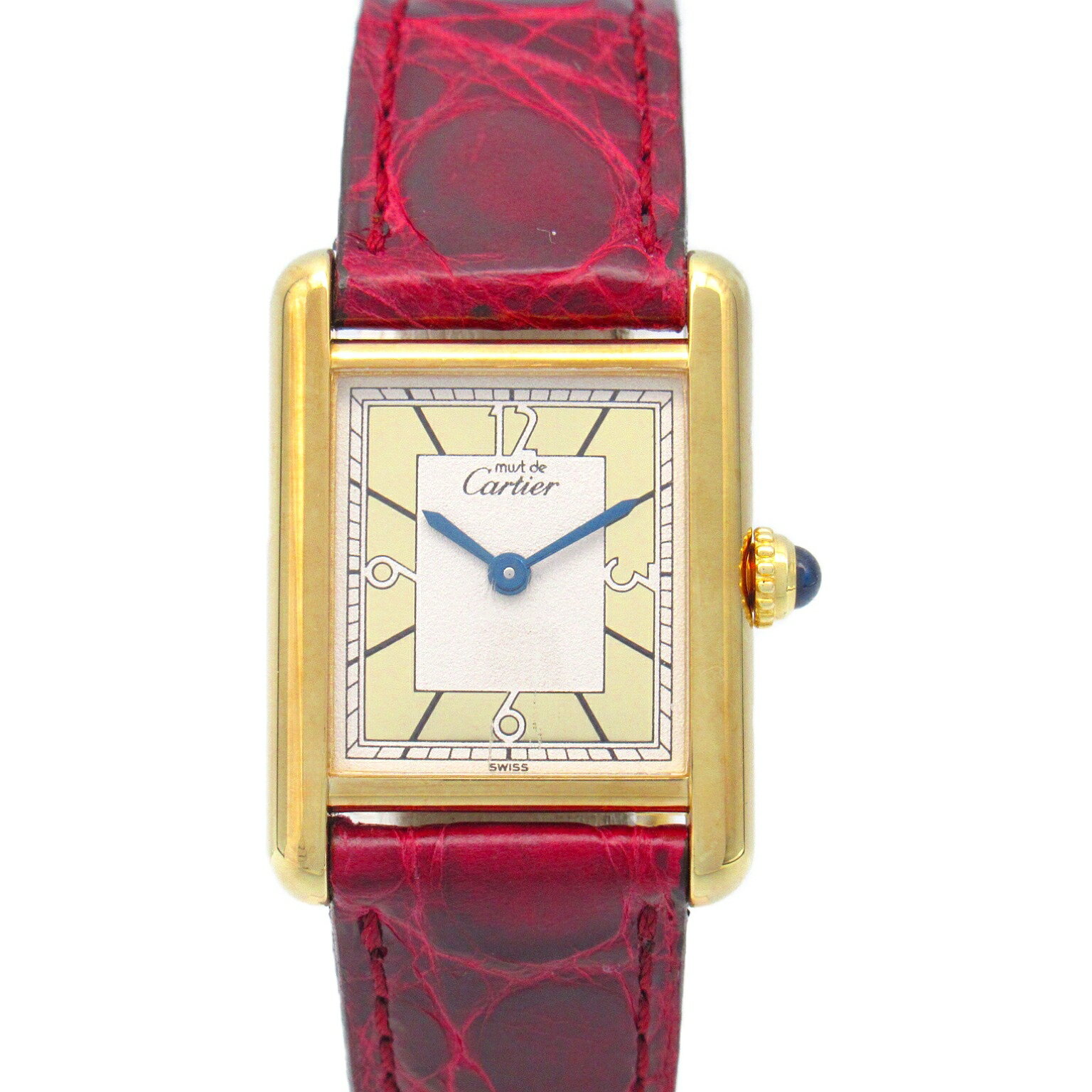 カルティエ CARTIER マストタンク 腕時計 時計 GP（ゴールドメッキ） レザーベルト 革 レディース アイボリー系 1613 【中古】