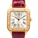 【7%OFFクーポン対象】カルティエ CARTIER サントス デュモンSM ダイヤベゼル 腕時計 時計 K18PG(ピンクゴールド) 革 レディース シルバー...