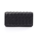 【7%OFFクーポン対象】ボッテガヴェネタ BOTTEGA VENETA イントレチャート 二つ折り長財布 財布 レザー メンズ レディース ブラック系 666935VCPP38425 【新品】