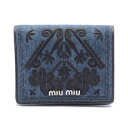 【20%OFFクーポン×P5倍】ミュウ ミュウ Miu Miu DENIM RICAMO 二つ折り財布 財布 デニム レザー レディース ネイビー系 / ブラッ...