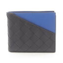 【7%OFFクーポン対象】ボッテガヴェネタ BOTTEGA VENETA イントレチャート 二つ折り財布 財布 レザー メンズ ブラック系 / ブルー系 619390VCPQ71015 【新品】