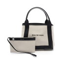 【5%OFFクーポン対象】バレンシアガ BALENCIAGA NAVY CABAS S ネイビーカバ トートバッグ バッグ キャンバス レザー レディース アイボリー系 / ブラック系 3399332HH3N9260 【新品】