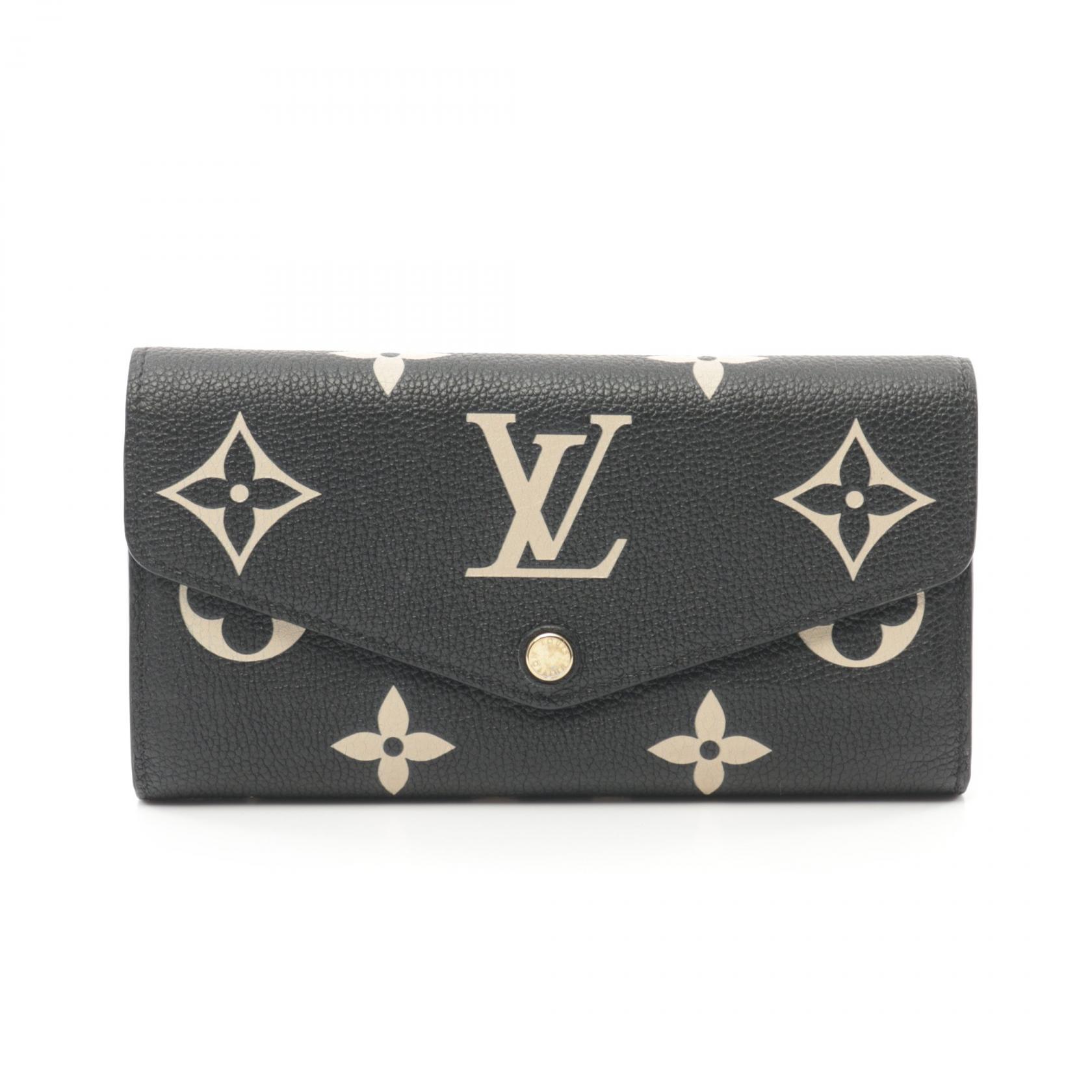 【ポイント5倍】ルイ・ヴィトン LOUIS VUITTON ポルトフォイユ サラ 二つ折り長財布 財布 レザー モノグラム・アンプラント レディース ブラック系 / ベージュ系 M80496 【中古】