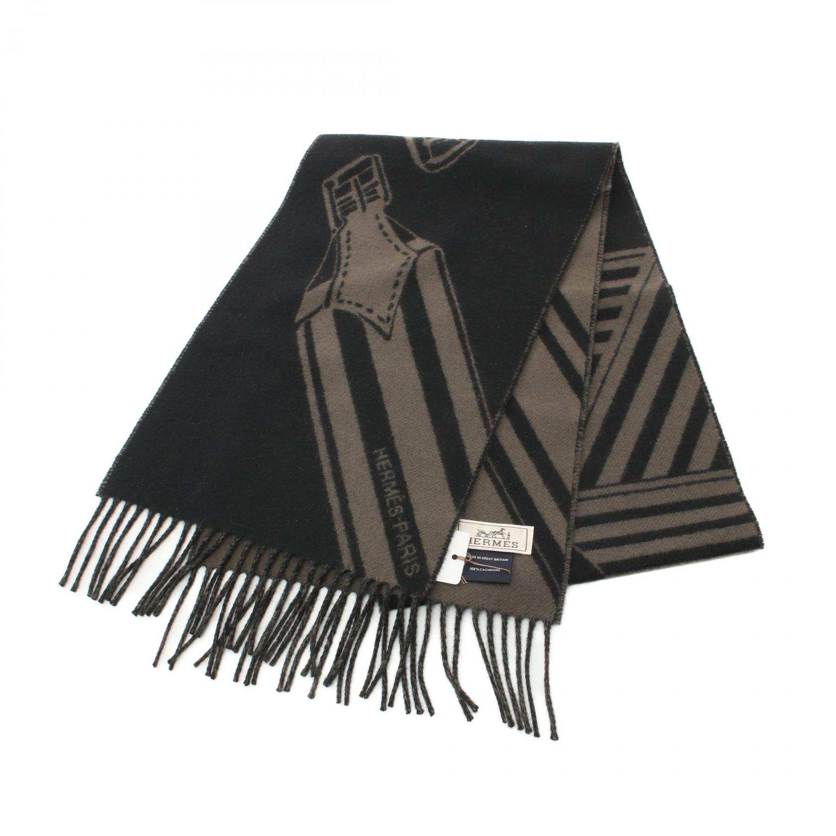 エルメス HERMES Sangles en Zig Zag マフラー 衣料品 カシミヤ レディース ブラック系 / ブラウン系 【中古】