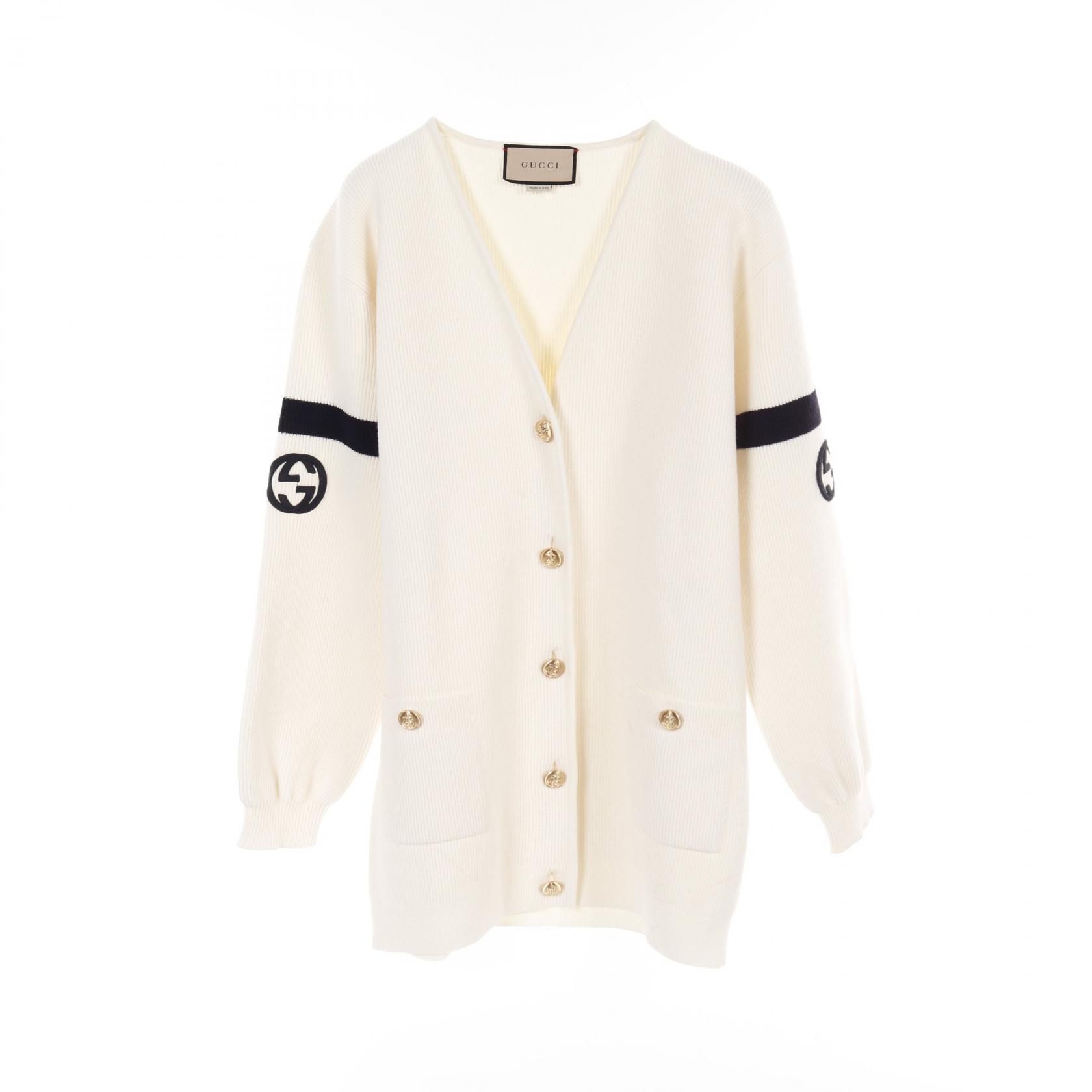 【7千円OFFクーポン対象×P3倍】グッチ GUCCI インターロッキングG カーディガン 衣料品 トップス ウール レディース ホワイト系 / ブラック系 773122 【中古】