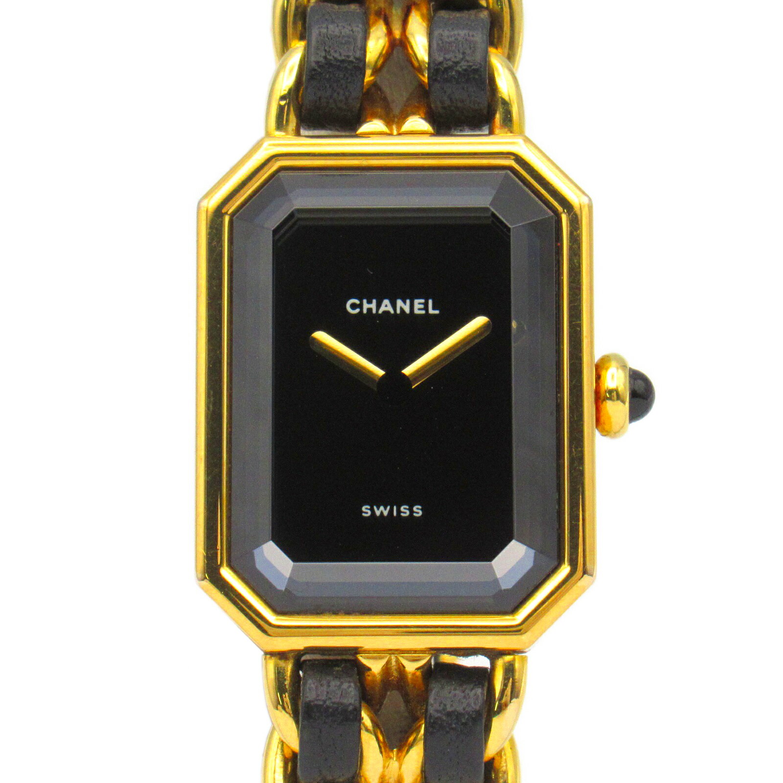 【15%OFFクーポン対象】シャネル CHANEL プルミエールM 腕時計 時計 GP(ゴールドメッキ) レザー レディース ブラック系 H0001 【中古】