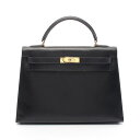 【10万円OFFクーポン対象×P5倍】エルメス HERMES ケリー32 ハンドバッグ バッグ カーフ(牛革) ボックスカーフ レディース ブラック系 【中古】