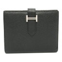 【7%OFFクーポン対象】エルメス HERMES ベアンコンパクト ブラック 二つ折り財布 二つ折り財布 財布 レザー シェーブル メンズ レディース ブラック...