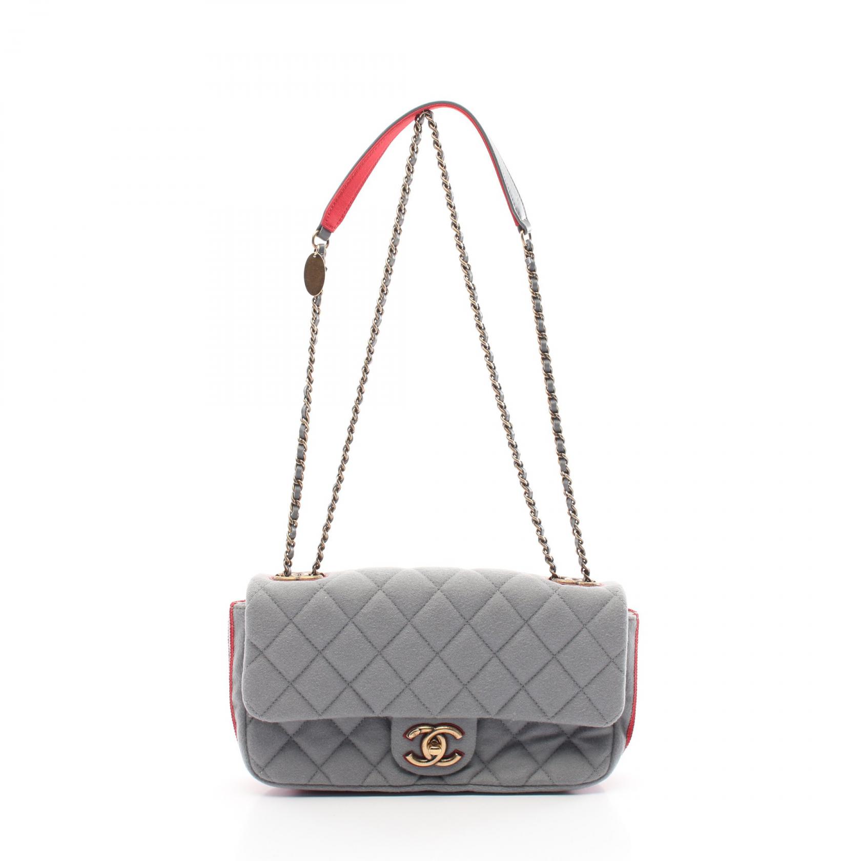 【4万円OFFクーポン対象】シャネル CHANEL マトラッセ ショルダーバッグ バッグ レザー キャンバス フェルト レディース グレー系 / レッド系 A92968 【中古】