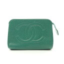 【ポイント5倍】シャネル CHANEL デカココマーク ポーチ バッグ レザー レディース グリーン系 【中古】