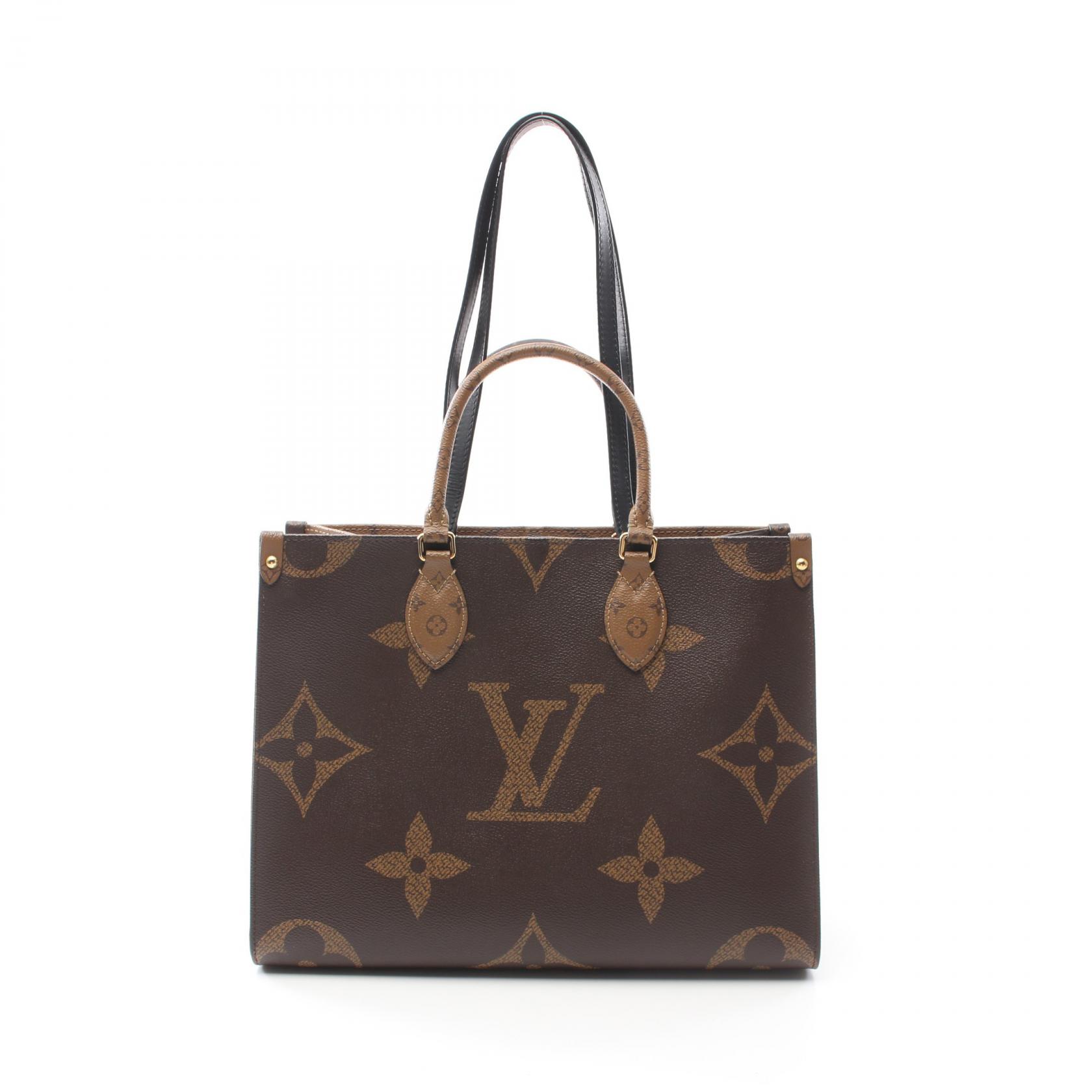 ルイ・ヴィトン LOUIS VUITTON オンザゴーMM トートバッグ バッグ PVCコーティングキャンバス レザー モノグラム・ジャイアントリバース レディース ブラウン系 / ベージュ系 M45321