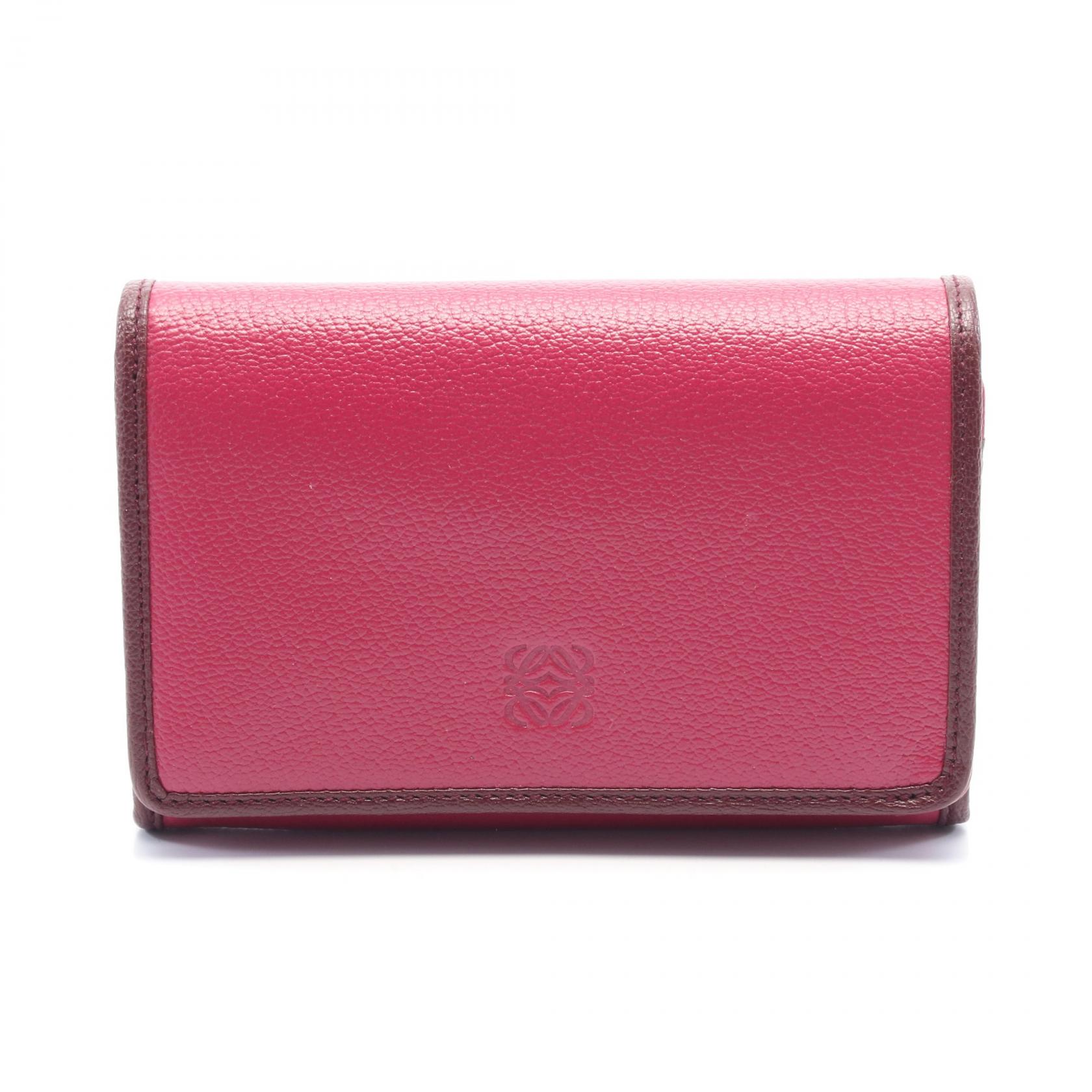 ロエベ LOEWE アナグラム 二つ折り財布 財布 レザー レディース ピンク系 / ボルドー系 【中古】(4)