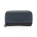 【10%OFFクーポン対象】ボッテガヴェネタ BOTTEGA VENETA イントレチャート ラウンド長財布 財布 レザー レディース ブルー系 / ブラック系 【中古】
