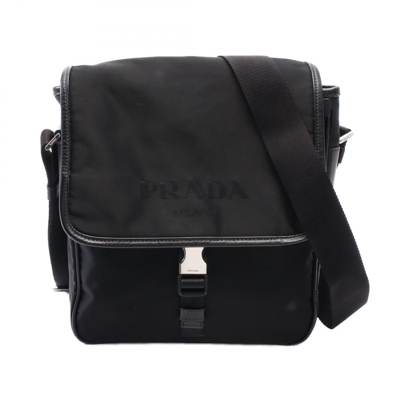 【ポイント5倍】プラダ PRADA ショルダーバッグ バッグ ナイロン レザー メンズ ブラック系 【中古】