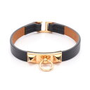 【2千円OFFクーポン対象】エルメス HERMES リヴァル ミニ ブレスレット アクセサリー レザー GP(ゴールドメッキ) レディース ブラック系 / ゴールド系 【中古】