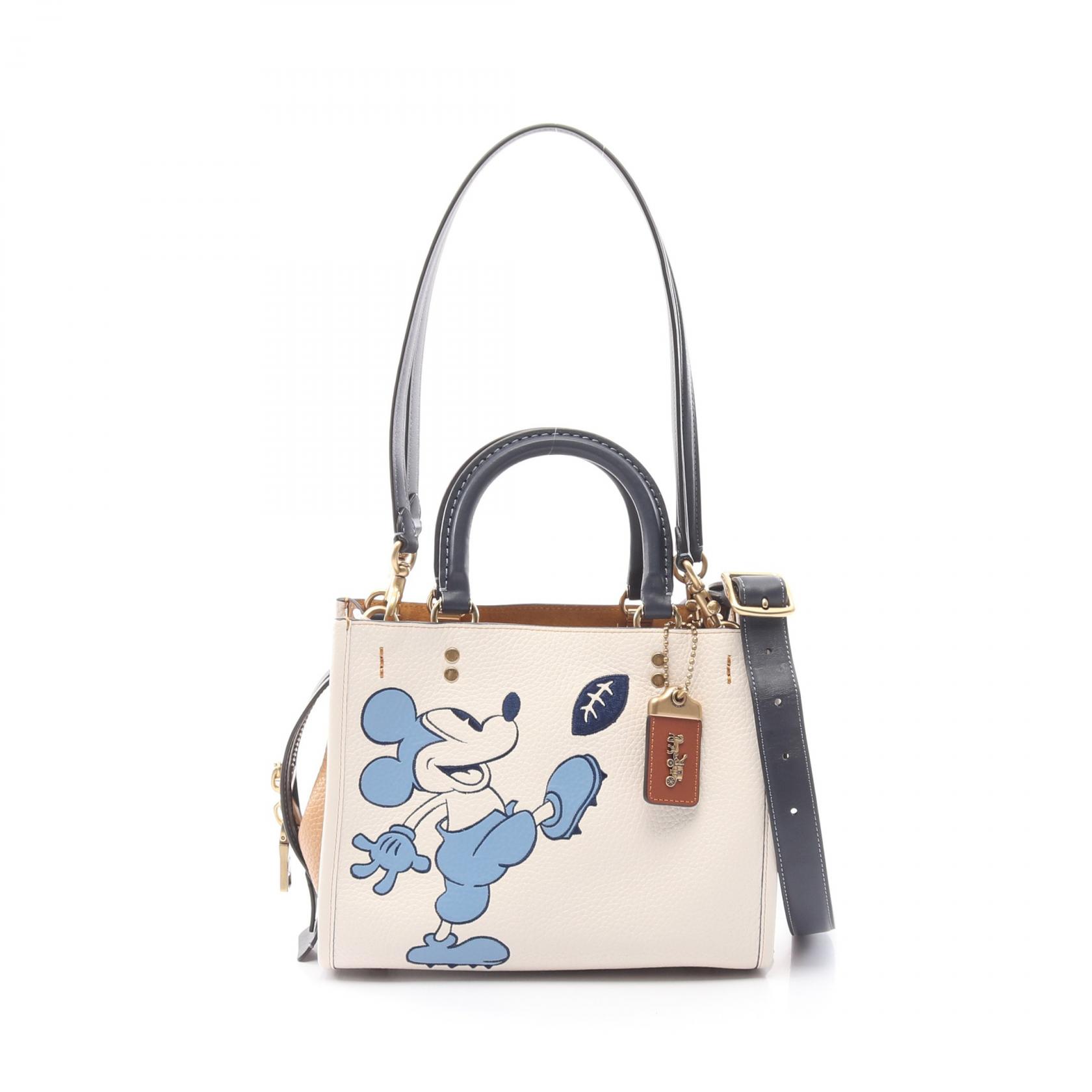 【15%OFFクーポン対象】コーチ COACH COACH × DISNEY ローグ25 ハンドバッグ バッグ レザー レディース アイボリー系 / ブルー系 / ネイビー系 C6166 【中古】