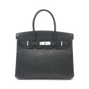 【7%OFFクーポン対象】エルメス HERMES バーキン30 ハンドバッグ バッグ オーストリッチ オーストリッチ レディース ブラック系 【中古】