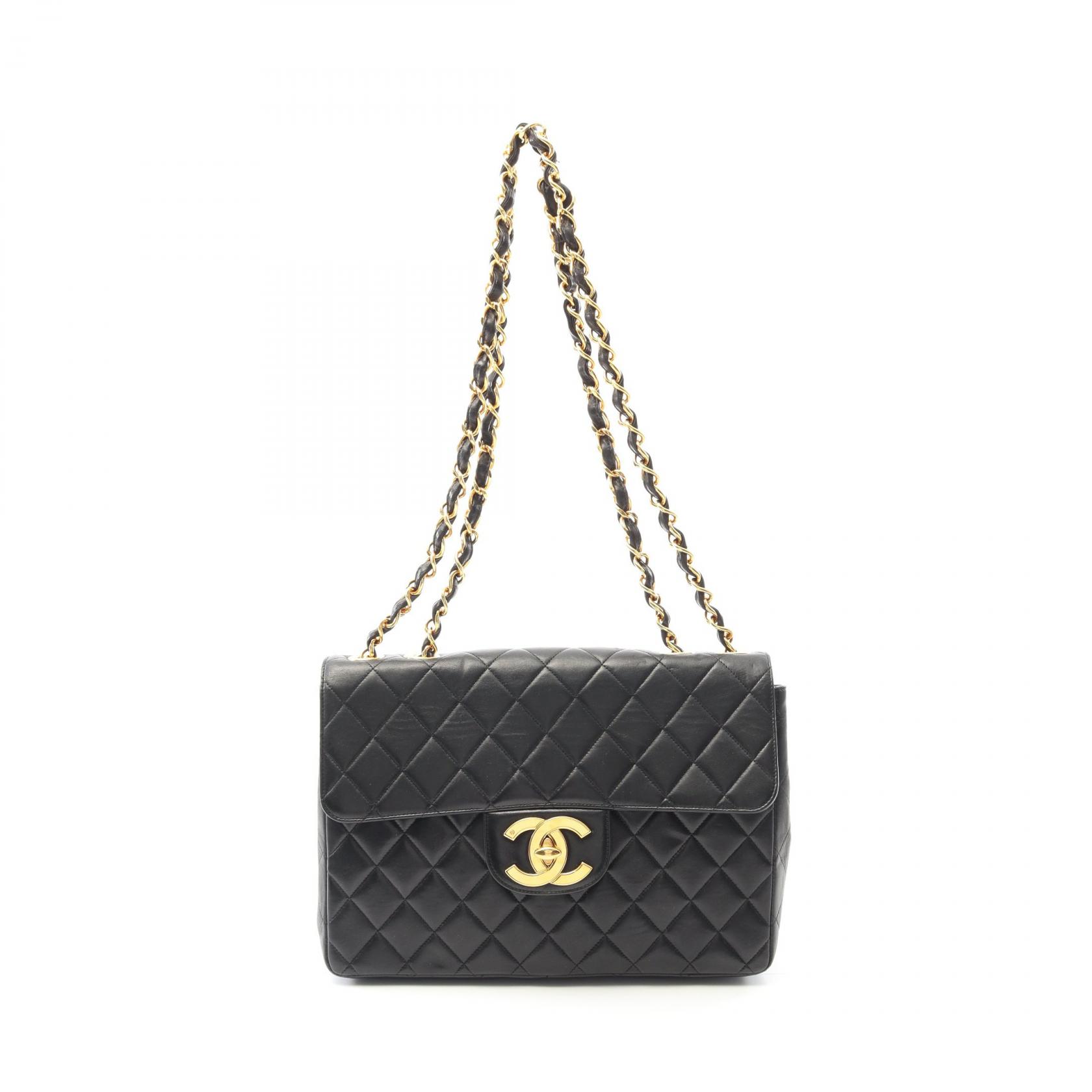 【10%OFFクーポン対象】シャネル CHANEL デカマトラッセ 30 シングルフラップ ショルダーバッグ バッグ ラムスキン(羊革) レディース ブラック系 A28600 【中古】