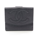【10%OFFクーポン×P5倍】シャネル CHANEL ココマーク Wホック財布 財布 カーフ(牛革) レディース ブラック系 A13496 【中古】