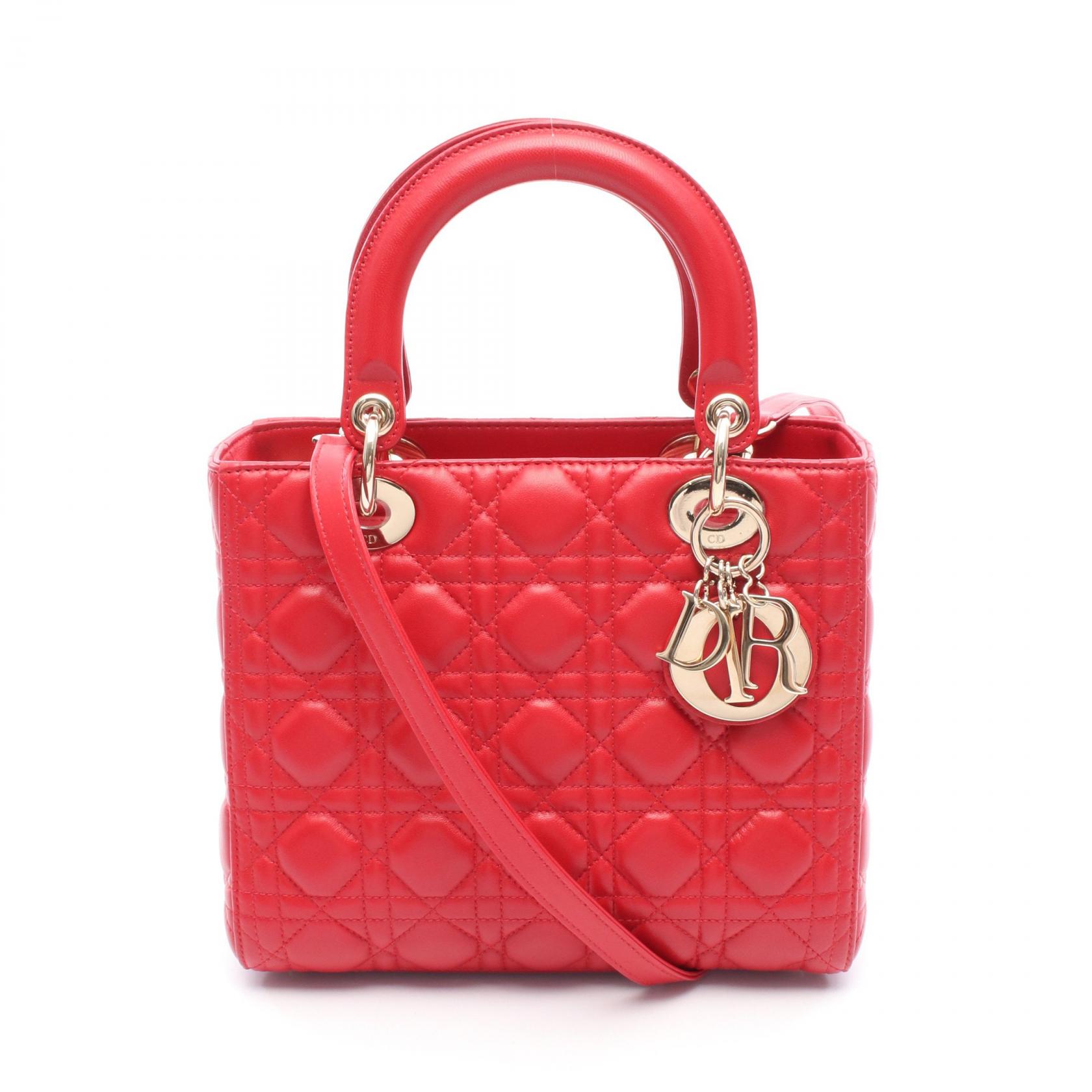 【15％OFFクーポン対象】ディオール Dior LADY DIOR レディディオール カナージュ ハンドバッグ バッグ レザー レディース レッド系 【中古】のサムネイル