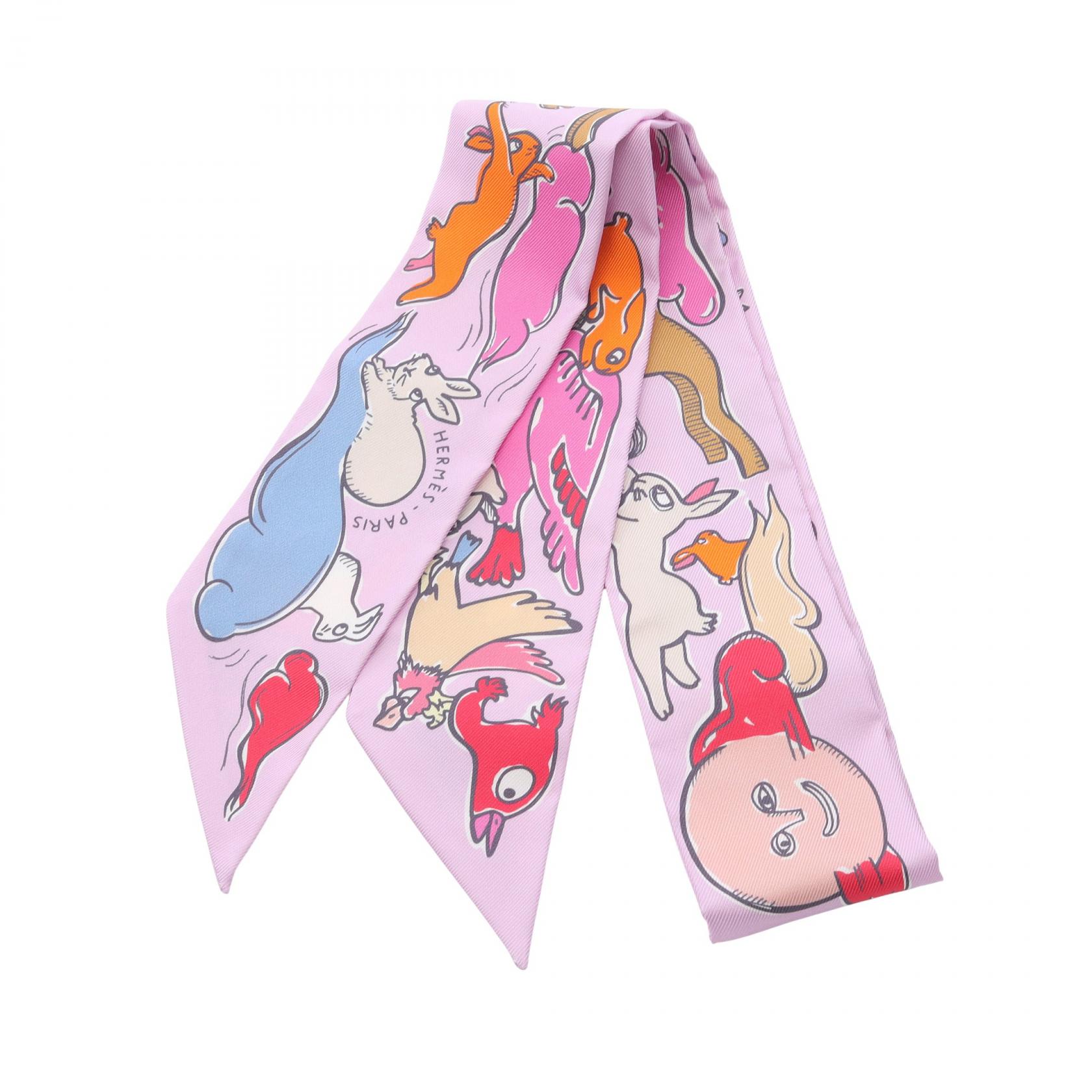 エルメス HERMES ツイリー Mille et Lapins スカーフ 衣料品 シルク シルク レディース パープル系 / マルチカラー 【中古】