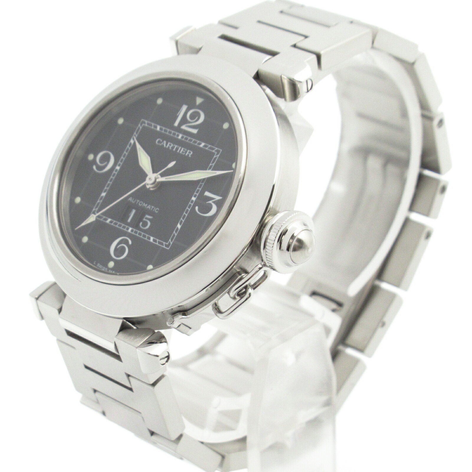 【5％OFFクーポン対象】カルティエ CARTIER パシャC ビッグデイト 腕時計 時計 ステンレススチール ボーイズ ブラック系 W31053M7 【中古】