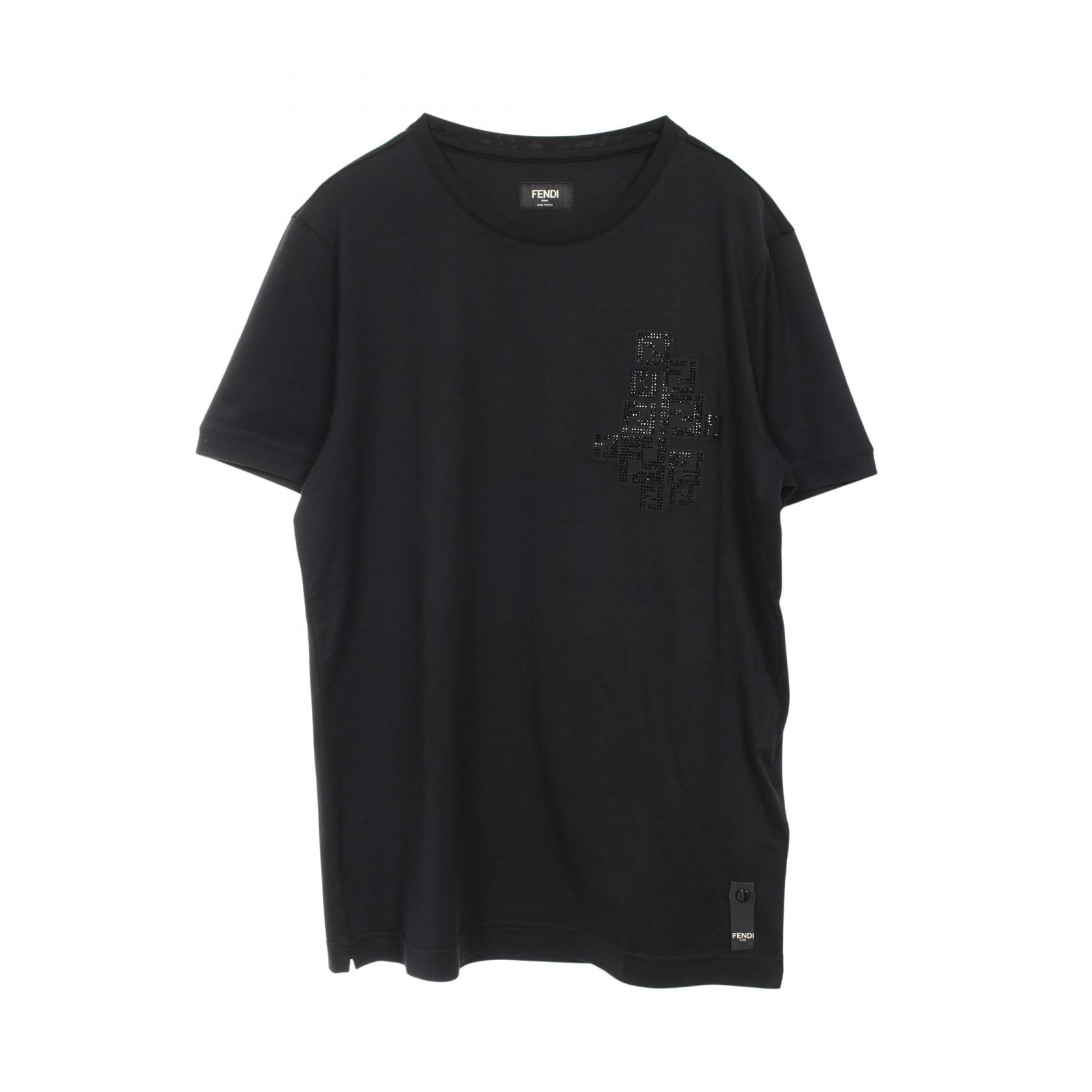 ≪千円OFF＆まとめ買い対象≫フェンディ FENDI FFロゴ カットソー 衣料品 トップス コットン メンズ ブラック系 FY0894 【中古】