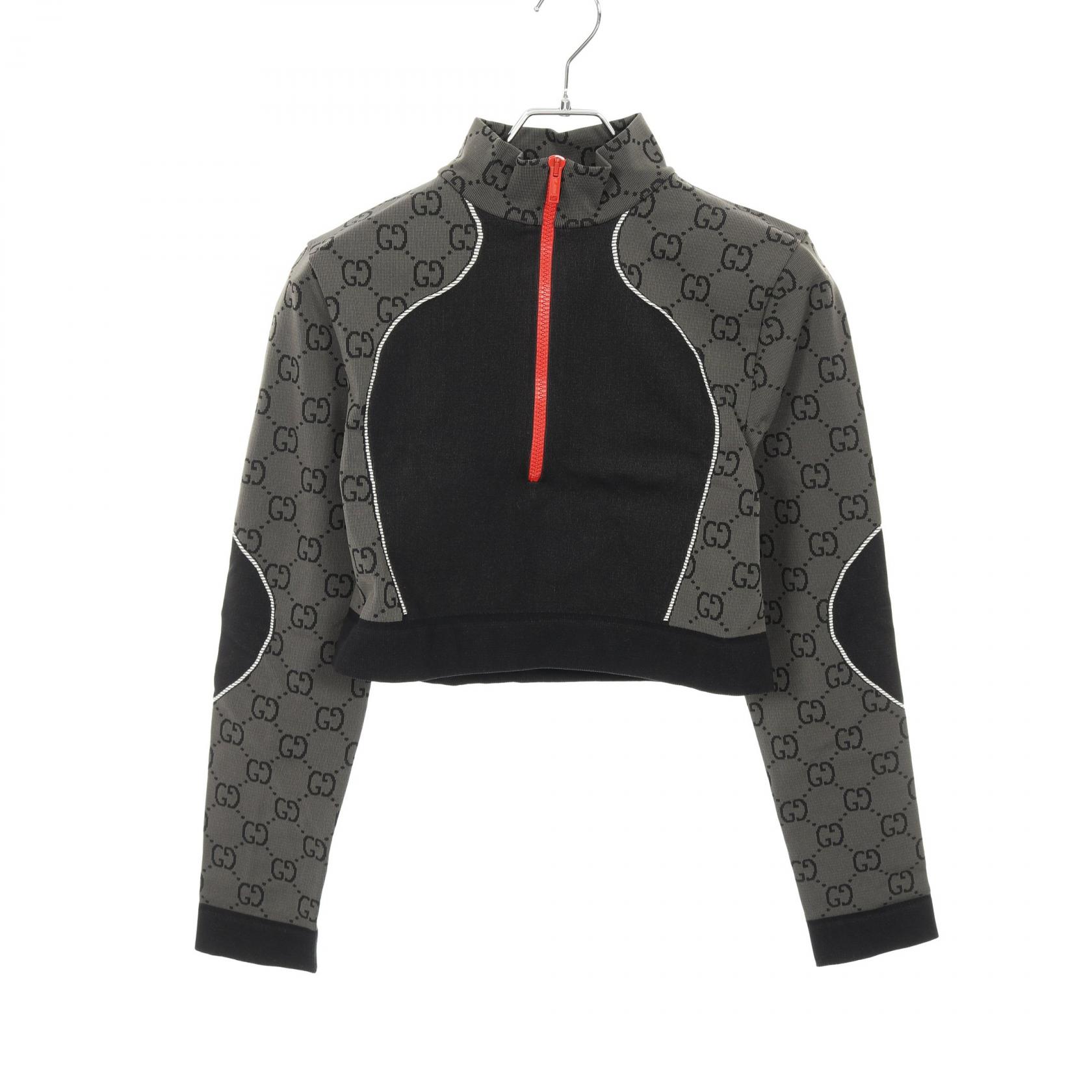 【10％OFFクーポン対象】グッチ GUCCI GGジャカード ハーフジップ ジャージ 衣料品 トップス ナイロン レディース グレー系 / ブラック系 【中古】