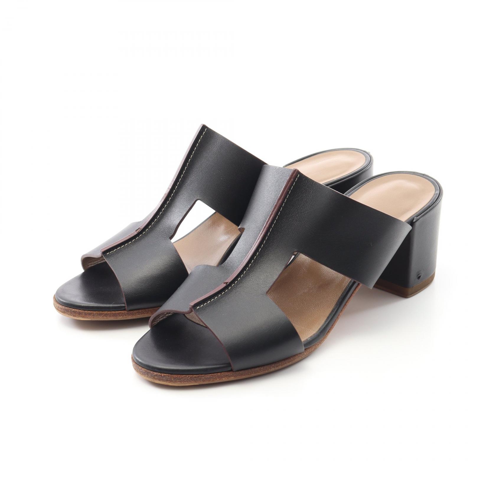 【10％OFFクーポン対象】エルメス HERMES オスティア サンダル 靴 レザー レディース ブラック系 171109Z 【中古】