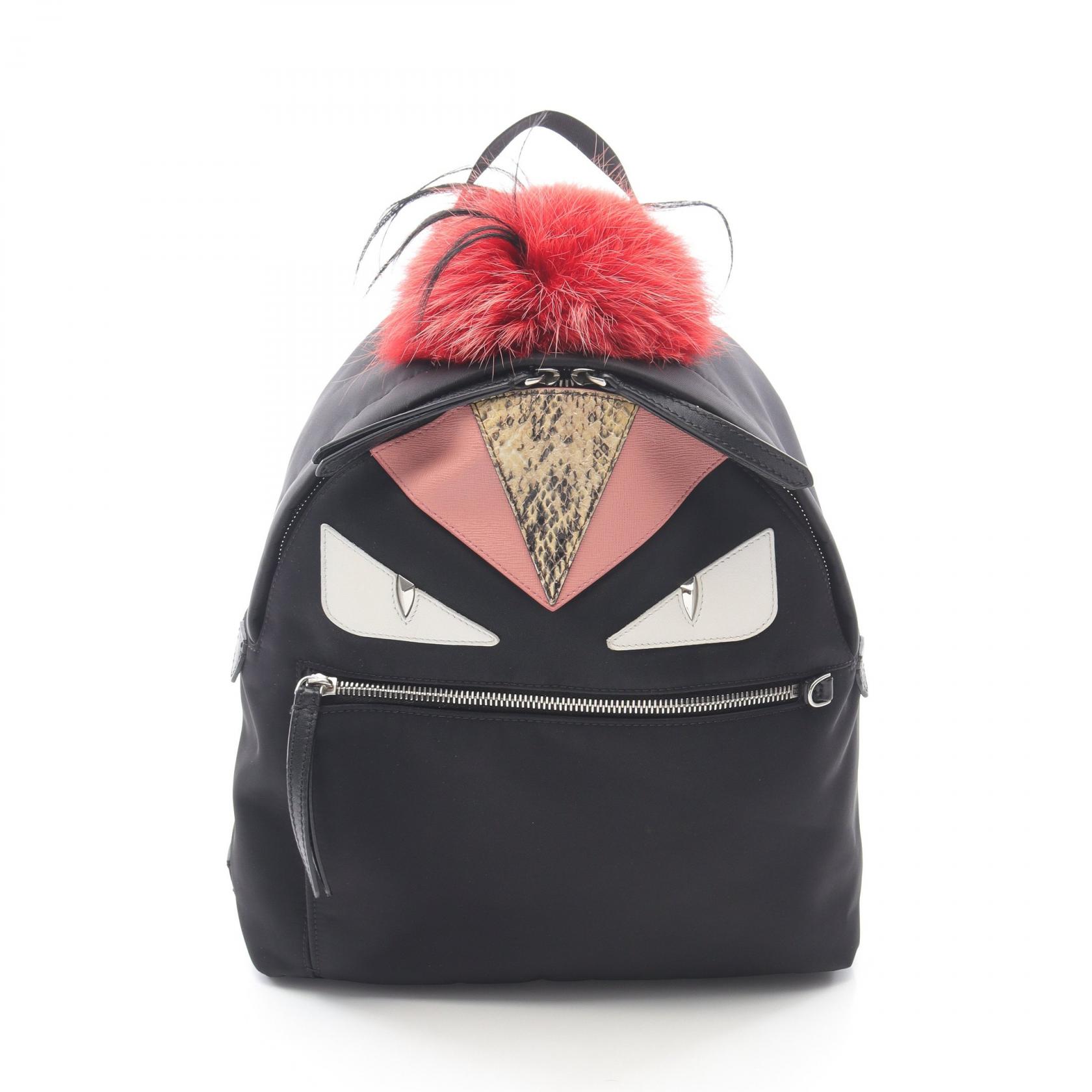 フェンディ FENDI バッグバグズ モンスター リュックサック バックパック バッグ ナイロン レザー エキゾチックレザー / ファー レディース ブラック系 / ホワイト系 / レッド系 【中古】