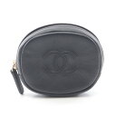 シャネル CHANEL ココマーク ラウンド ポーチ バッグ レザー レディース ブラック系 【中古】