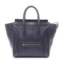 【15%OFFクーポン対象】セリーヌ CELINE ラゲージ ミニショッパー ハンドバッグ バッグ レザー レディース ネイビー系 165213 【中古】