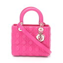 【15%OFFクーポン対象】ディオール Dior LADY DIOR レディディオール カナージュ ハンドバッグ バッグ レザー レディース ピンク系 【中古】