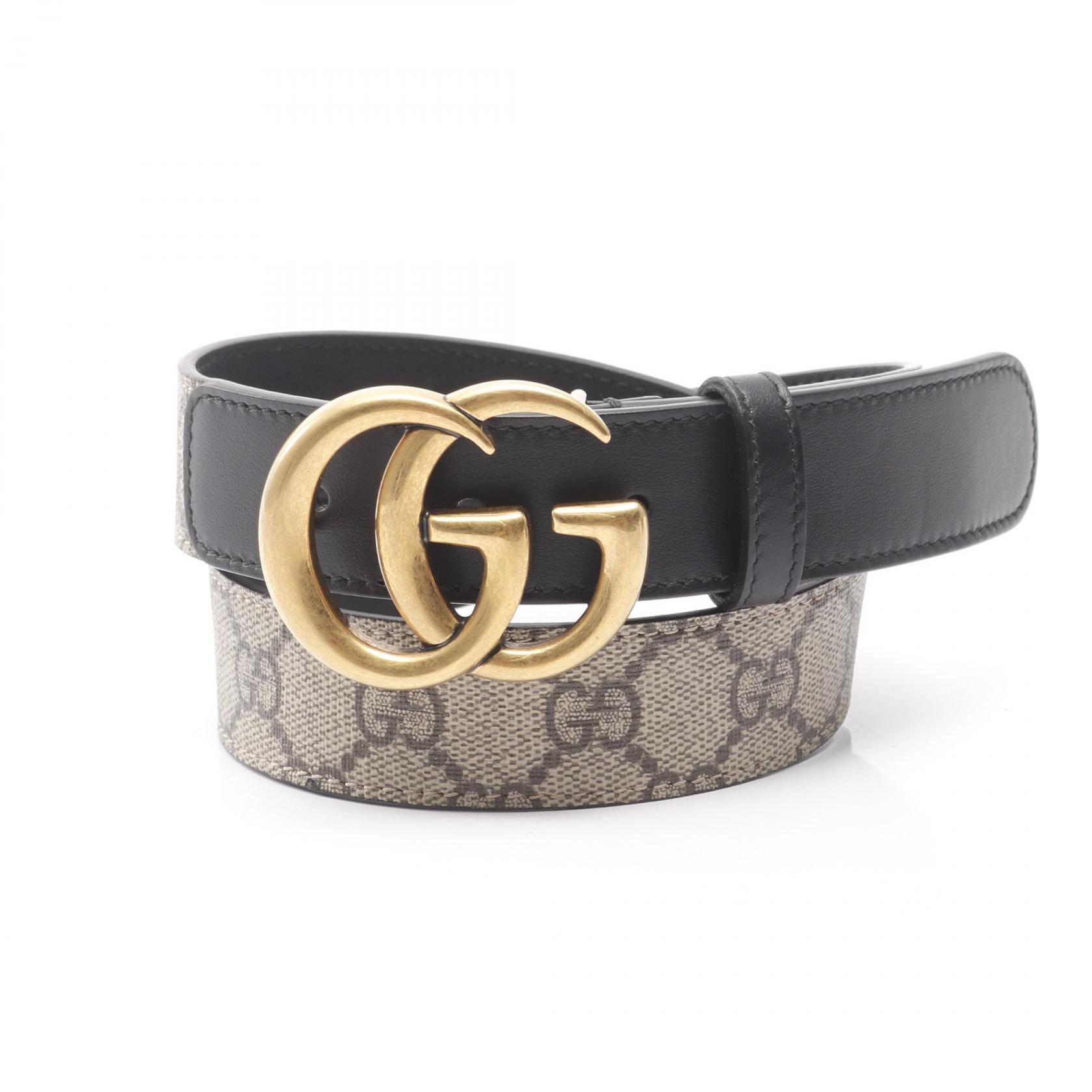 グッチ GUCCI ダブルG GGスプリーム ベルト 衣料品 レザー PVC レディース ベージュ系 / ブラック系 【中古】