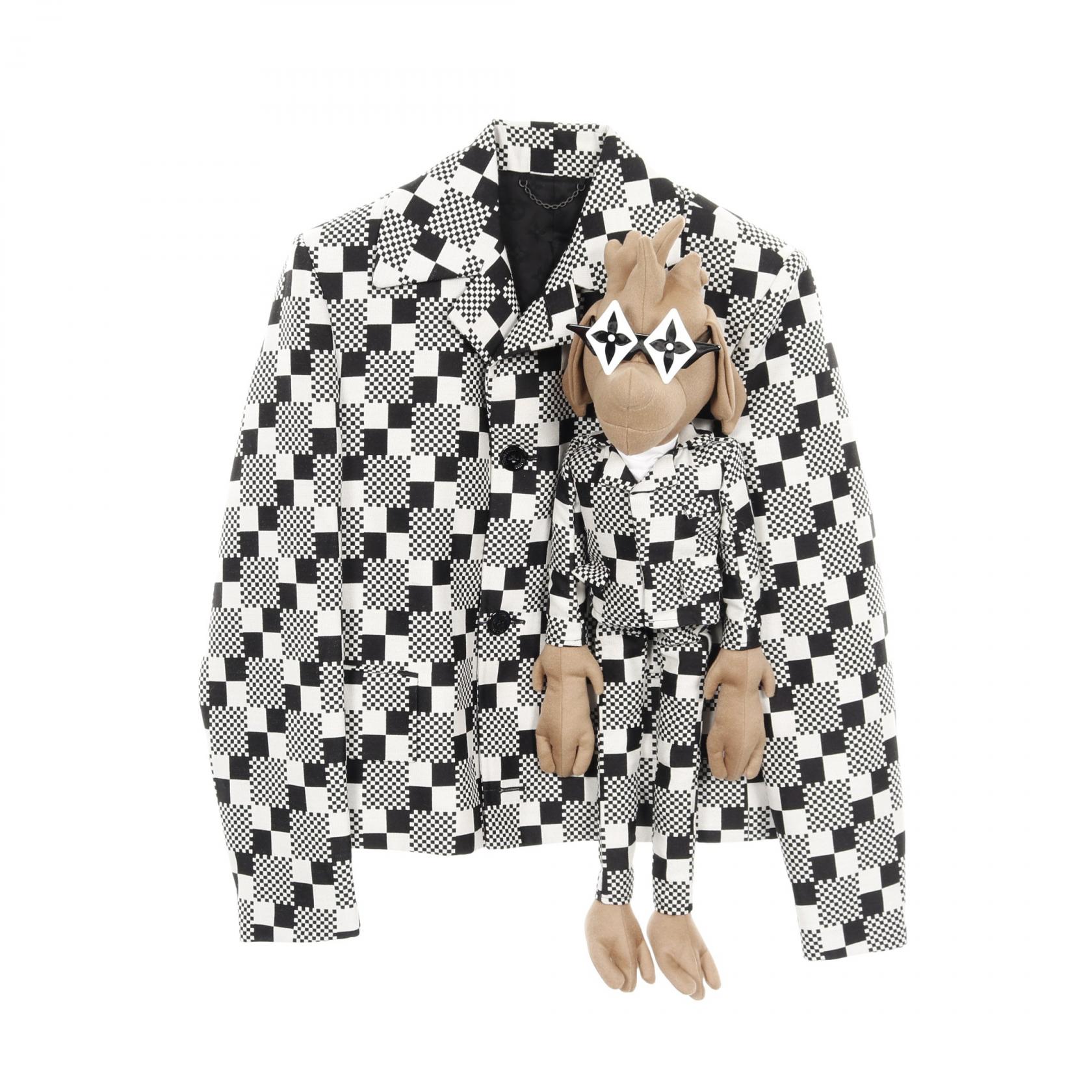 【10％OFFクーポン対象】ルイ・ヴィトン LOUIS VUITTON LVフレンド ドッグ パペット ダミエ 衣料品 アウター ウール メンズ ブラック系 / ホワイト系 / ブラウン系 【中古】(4)