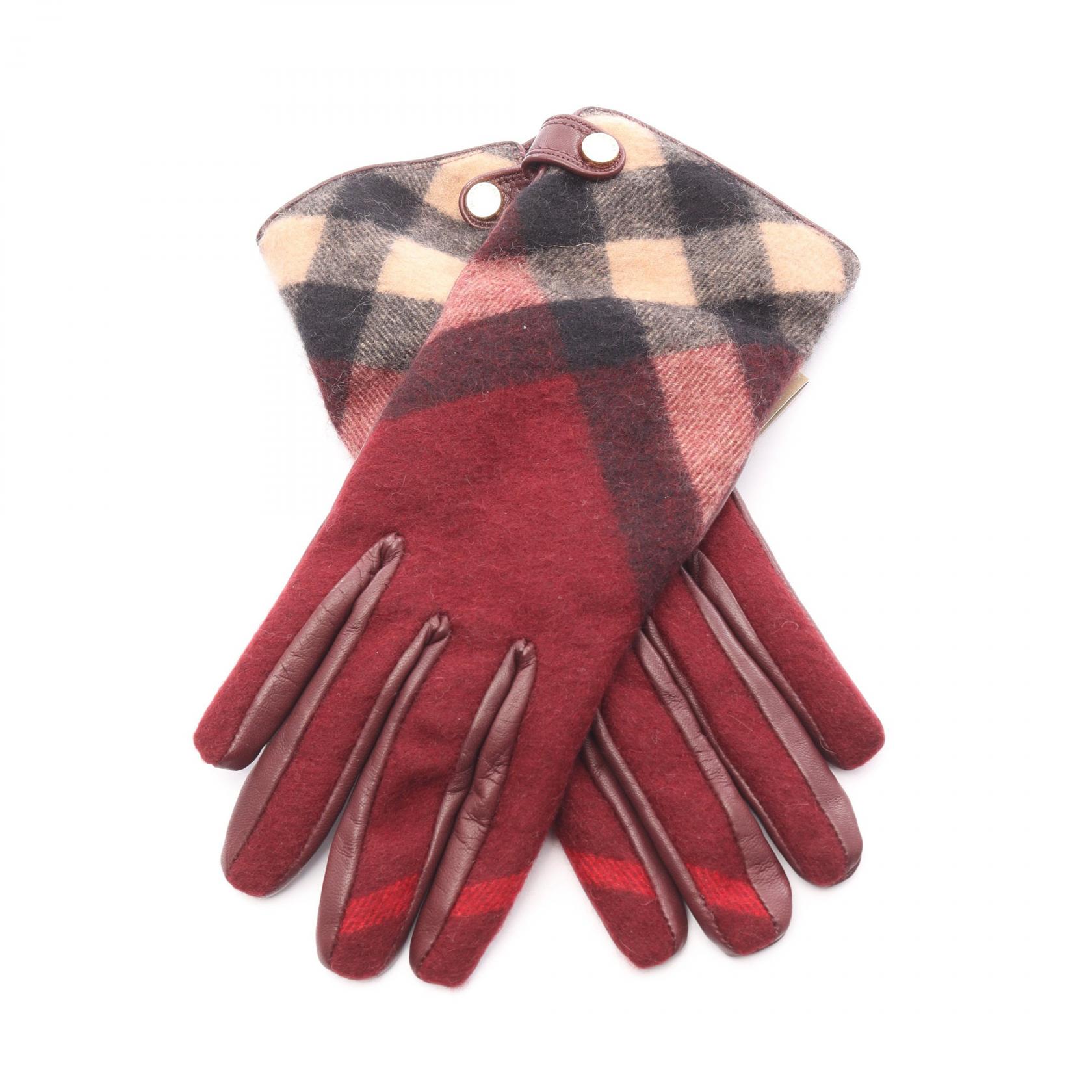 【10％OFFクーポン対象】バーバリー BURBERRY 手袋 衣料品 レザー カシミヤ レディース ボルドー系 / マルチカラー 【中古】