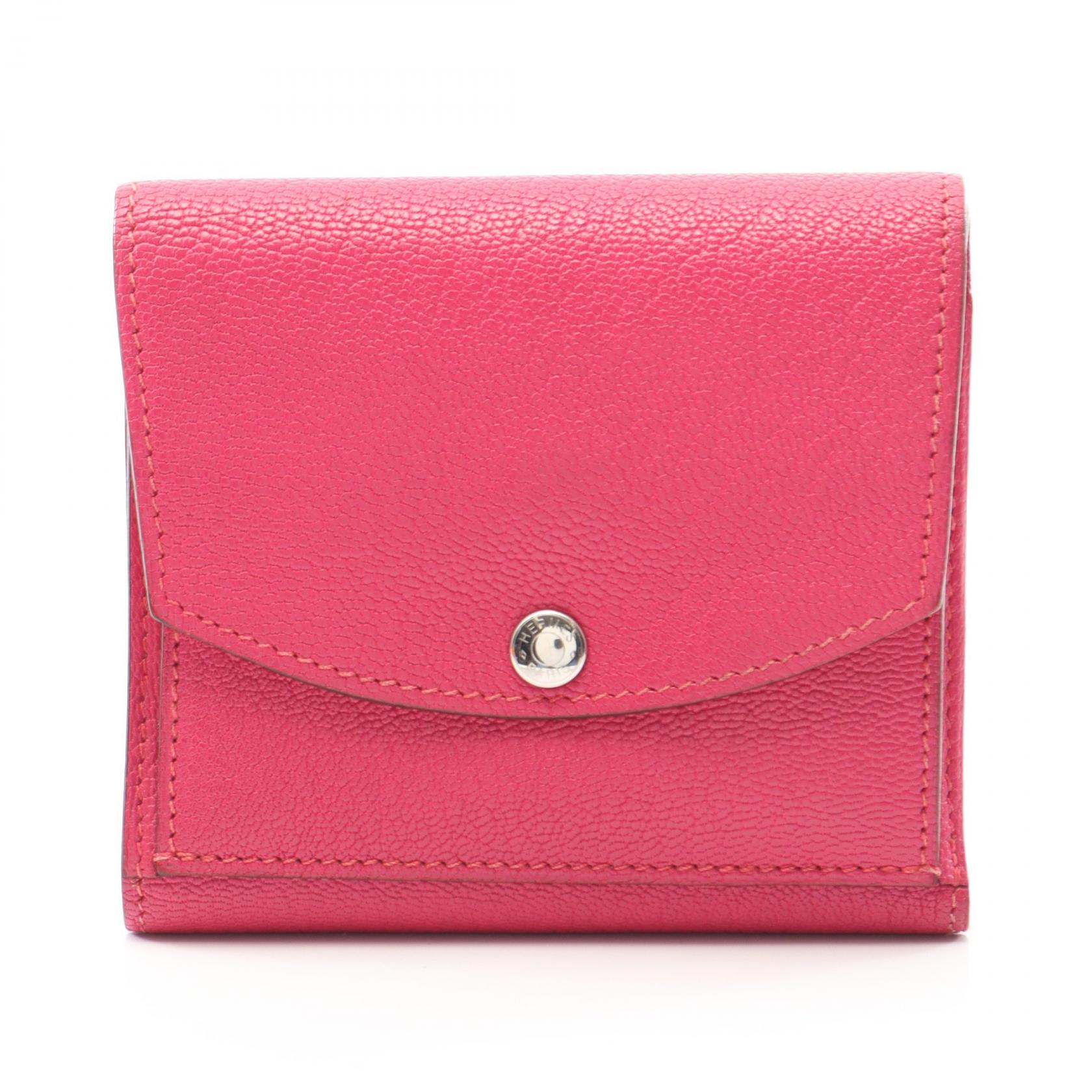 ≪5%OFF＆まとめ買い対象≫エルメス HERMES ティル ローズショッキング 三つ折り財布 財布 シェーブル シェーブル レディース ピンク系 【中古】