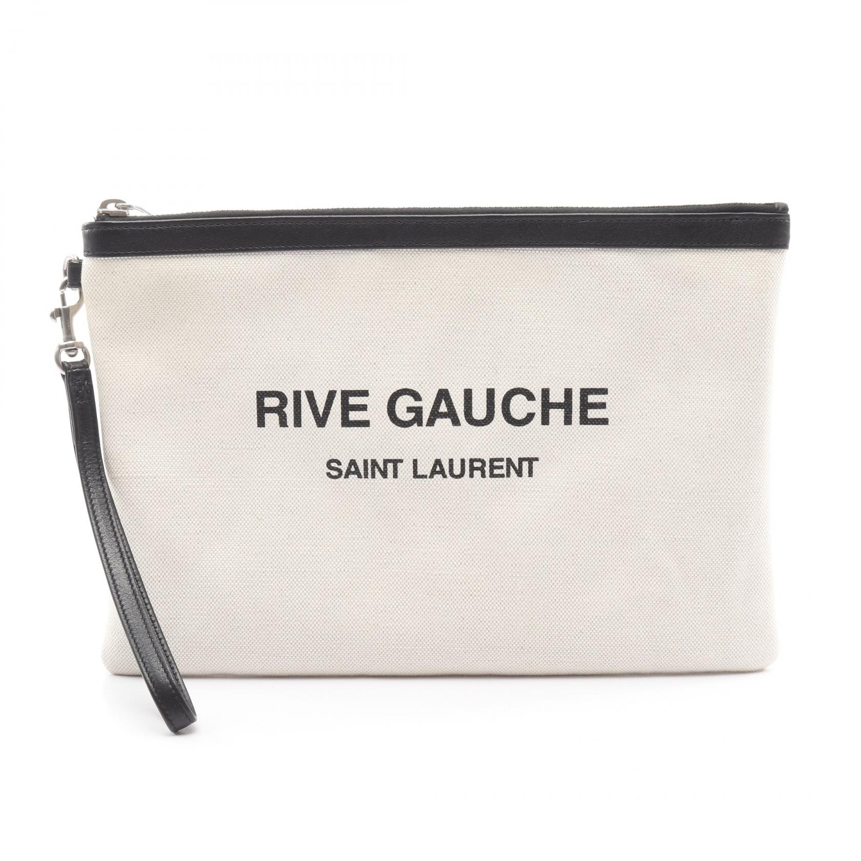 【まとめ買い10%OFF対象】イヴ・サンローラン YVES SAINT LAURENT RIVE GAUCHE セカンドバッグ クラッチバッグ バッグ キャンバス レザー メンズ アイボリー系 / ブラック系 581369 【中古】