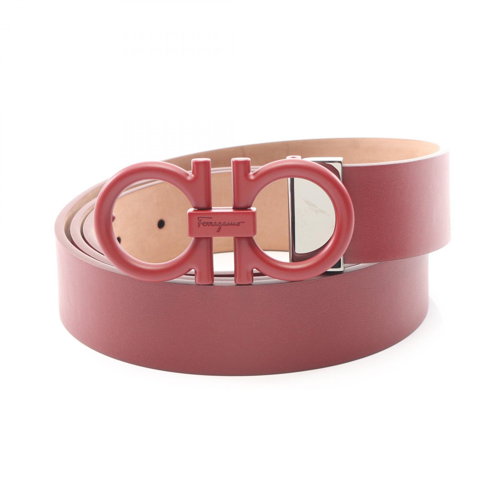 サルヴァトーレフェラガモ Salvatore Ferragamo ダブルガンチーニ ベルト 衣料品 レザー メンズ ボルドー系 【中古】